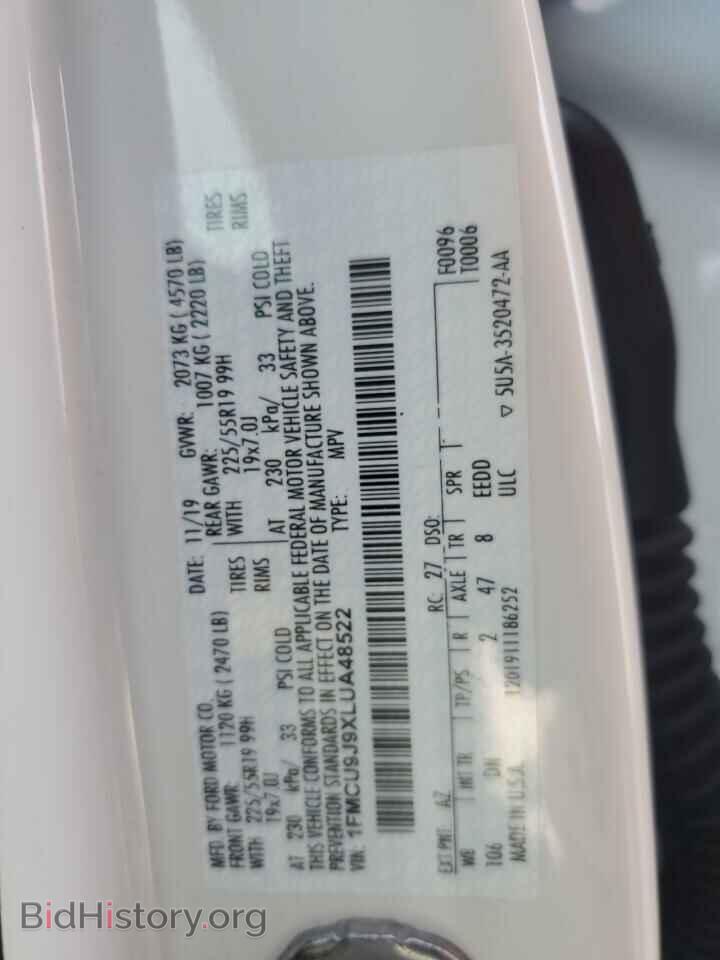 2020 FORD ESCAPE - VIN: 1FMCU9J9XLUA48522 - Photo 13