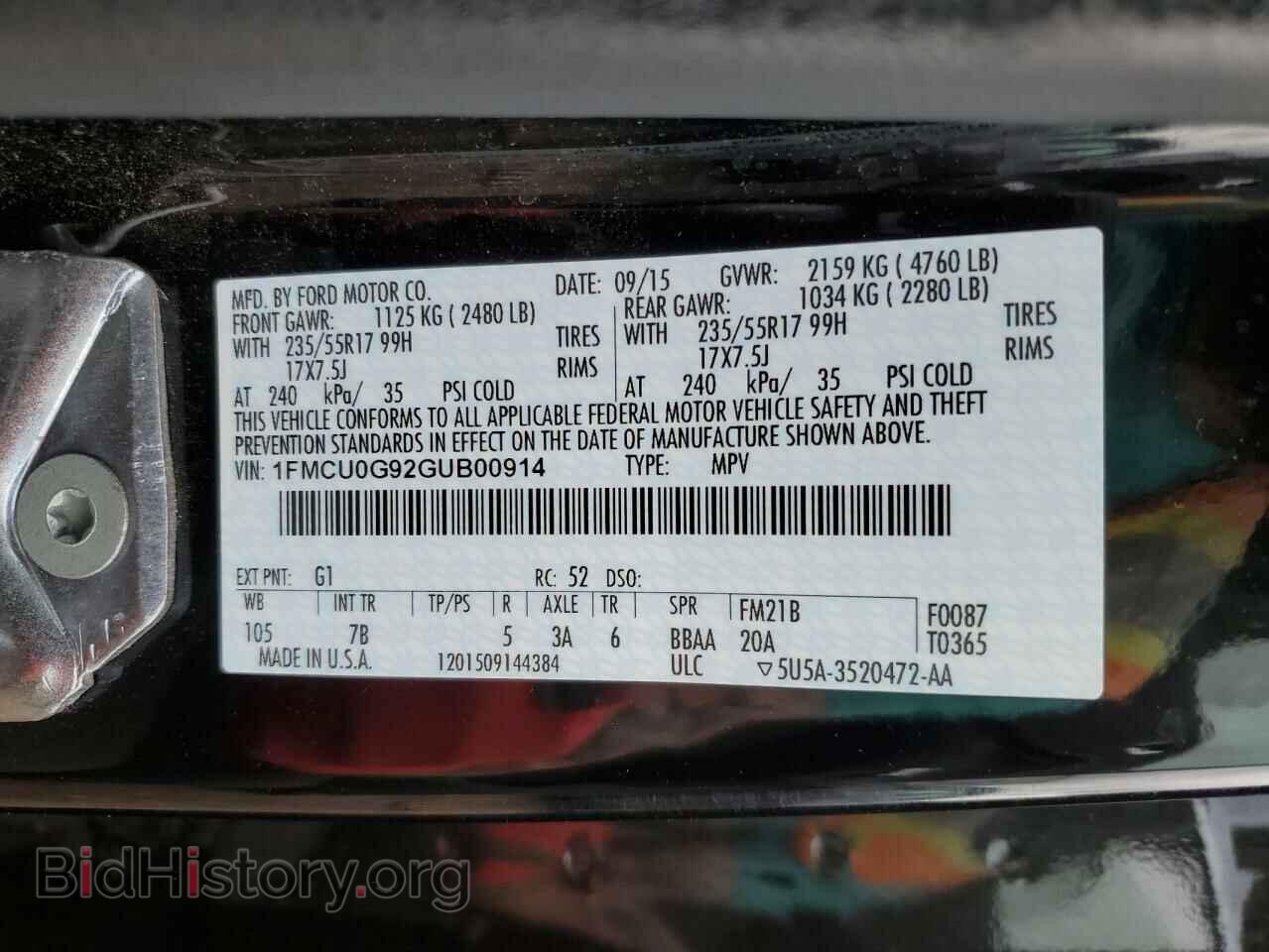 2016 FORD ESCAPE - VIN: 1FMCU0G92GUB00914 - Фото 13