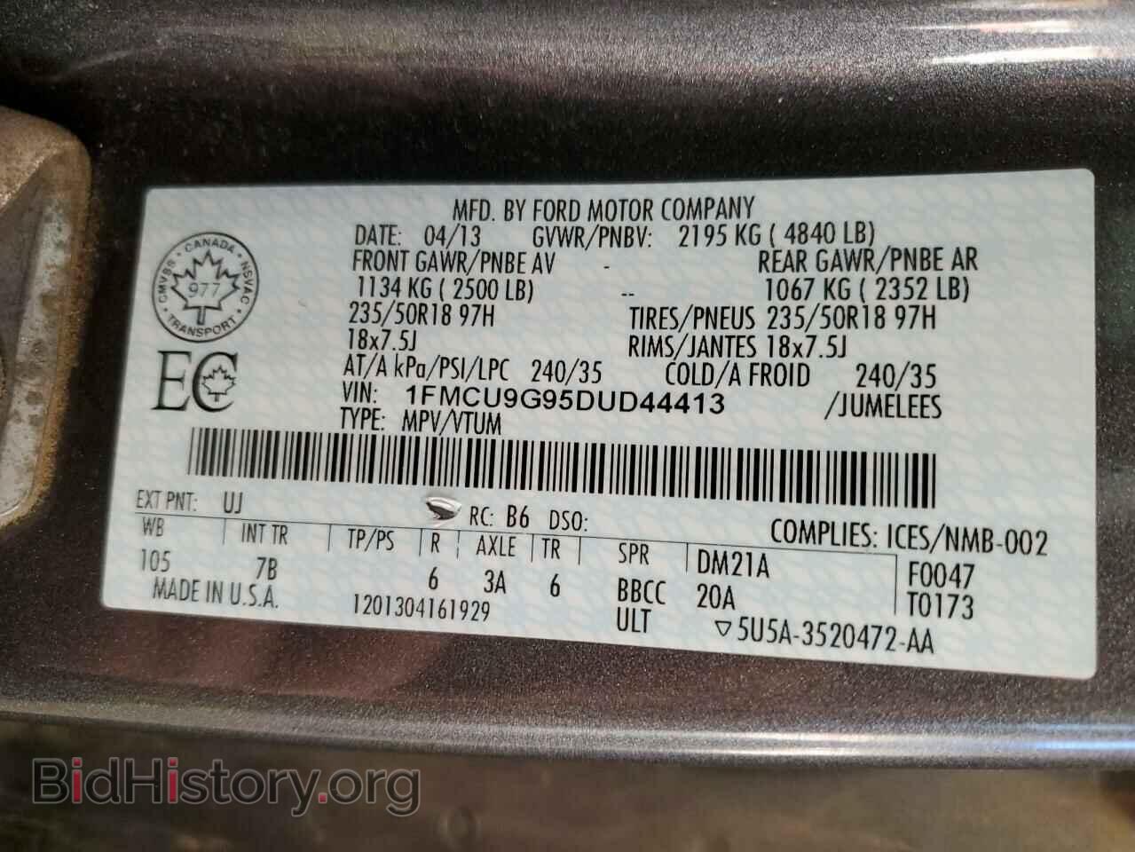 2013 FORD ESCAPE - VIN: 1FMCU9G95DUD44413 - Photo 13