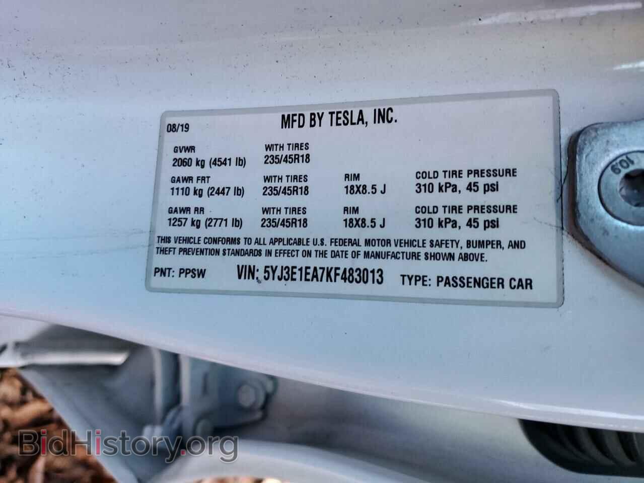 2019 TESLA MODEL 3 - VIN: 5YJ3E1EA7KF483013 - Photo 12
