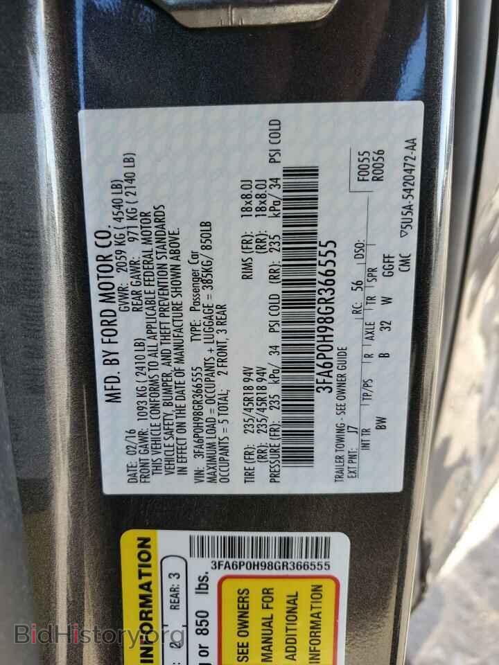 2016 FORD FUSION - VIN: 3FA6P0H98GR366555 - Фото 12