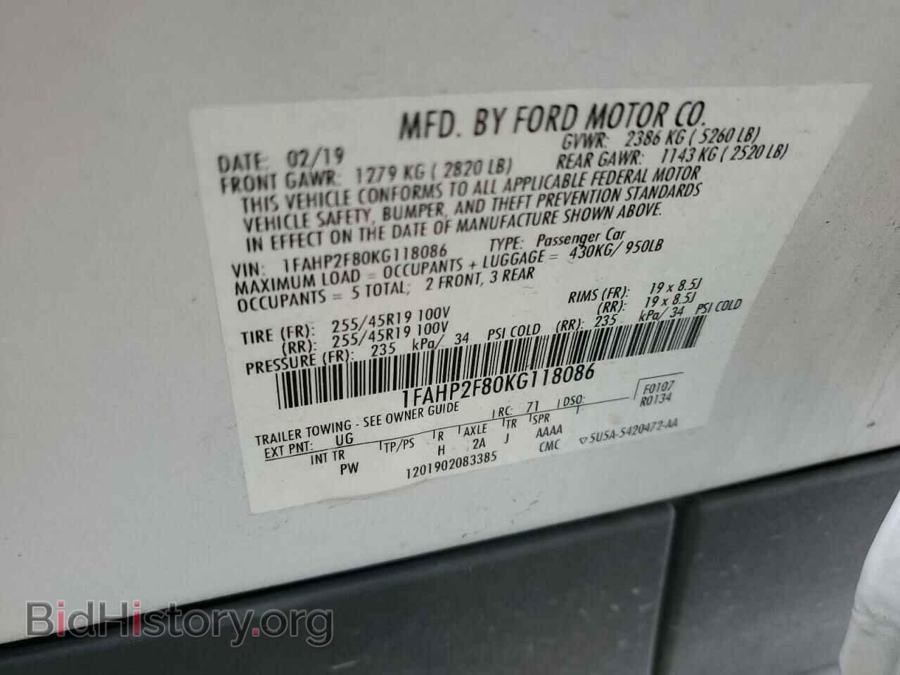 2019 FORD TAURUS - VIN: 1FAHP2F80KG118086 - Фото 12