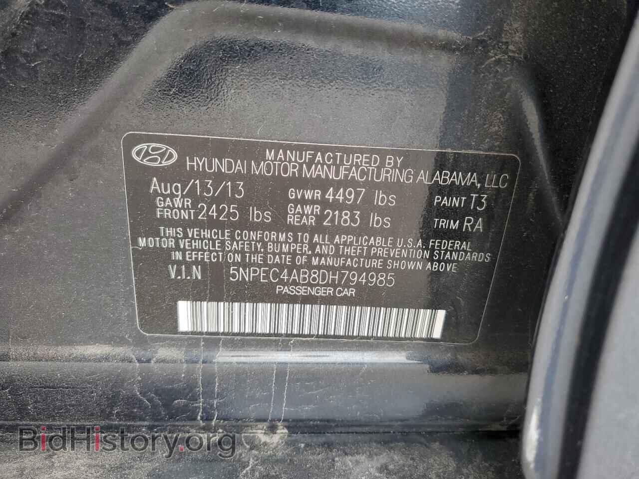 2013 HYUNDAI SONATA - VIN: 5NPEC4AB8DH794985 - Фото 12