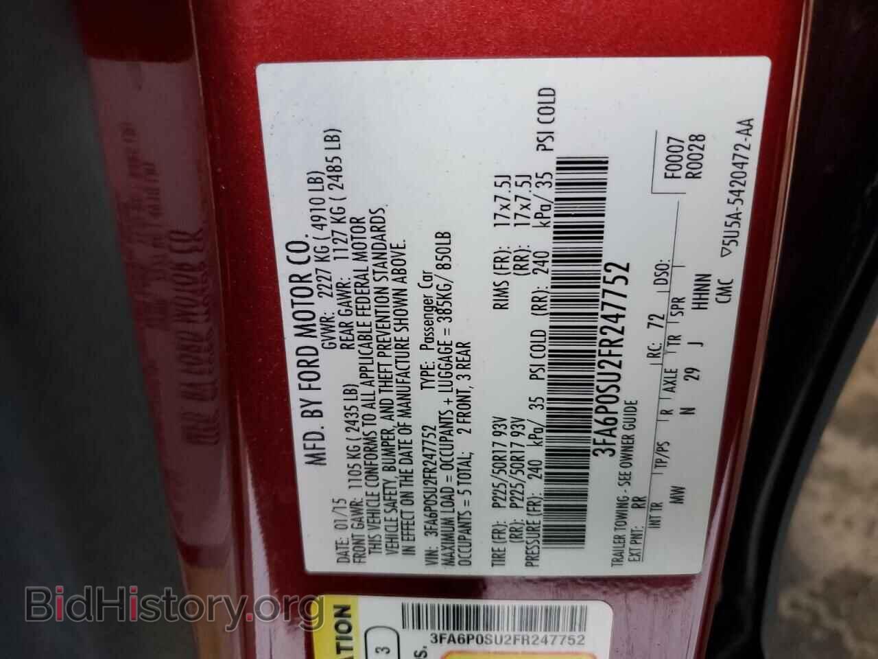 2015 FORD ALL Models - VIN: 3FA6P0SU2FR247752 - Фото 12
