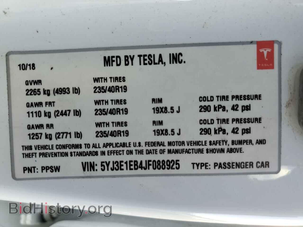 2018 TESLA MODEL 3 - VIN: 5YJ3E1EB4JF088925 - Фото 12