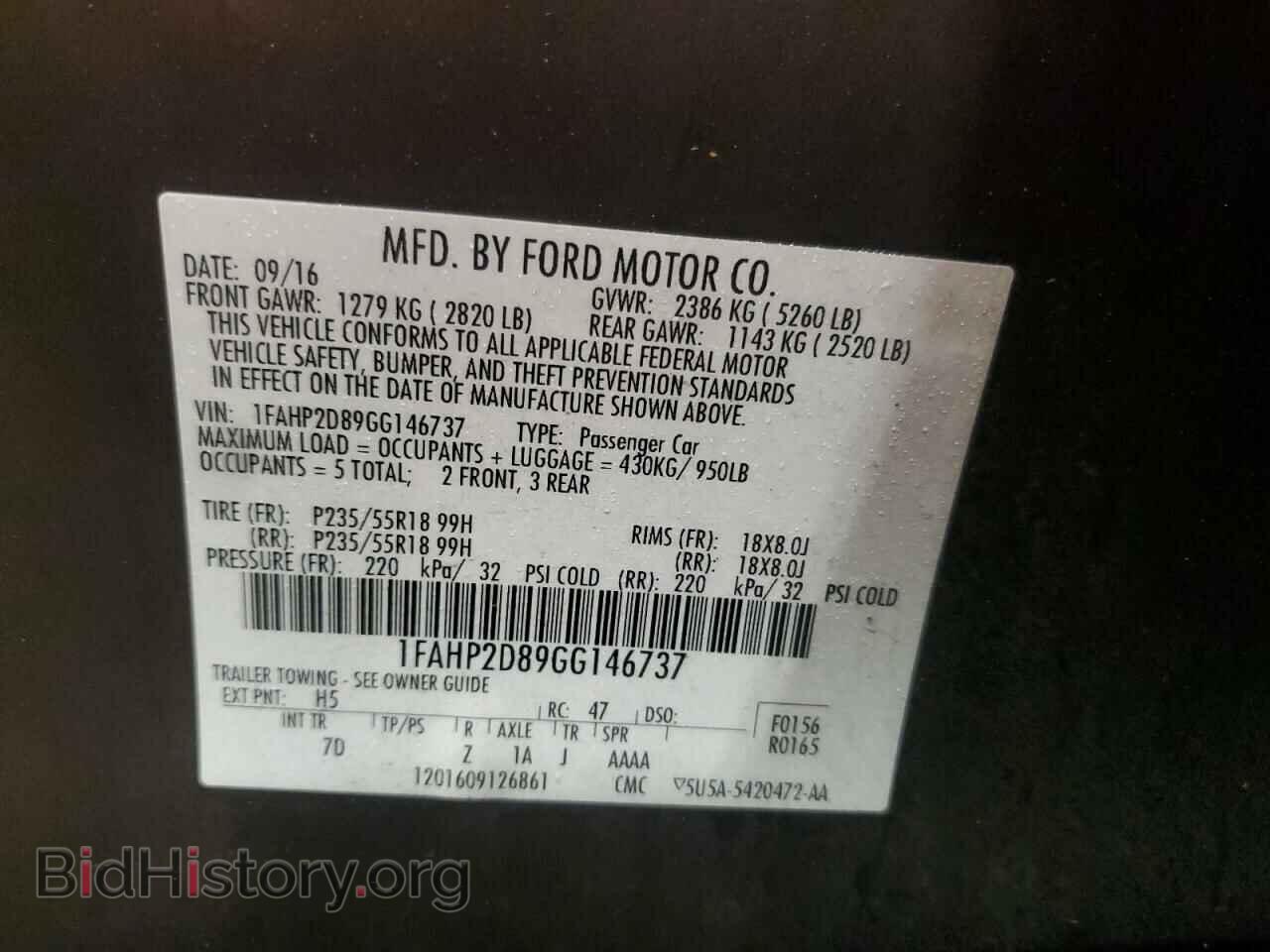 2016 FORD TAURUS - VIN: 1FAHP2D89GG146737 - Фото 12