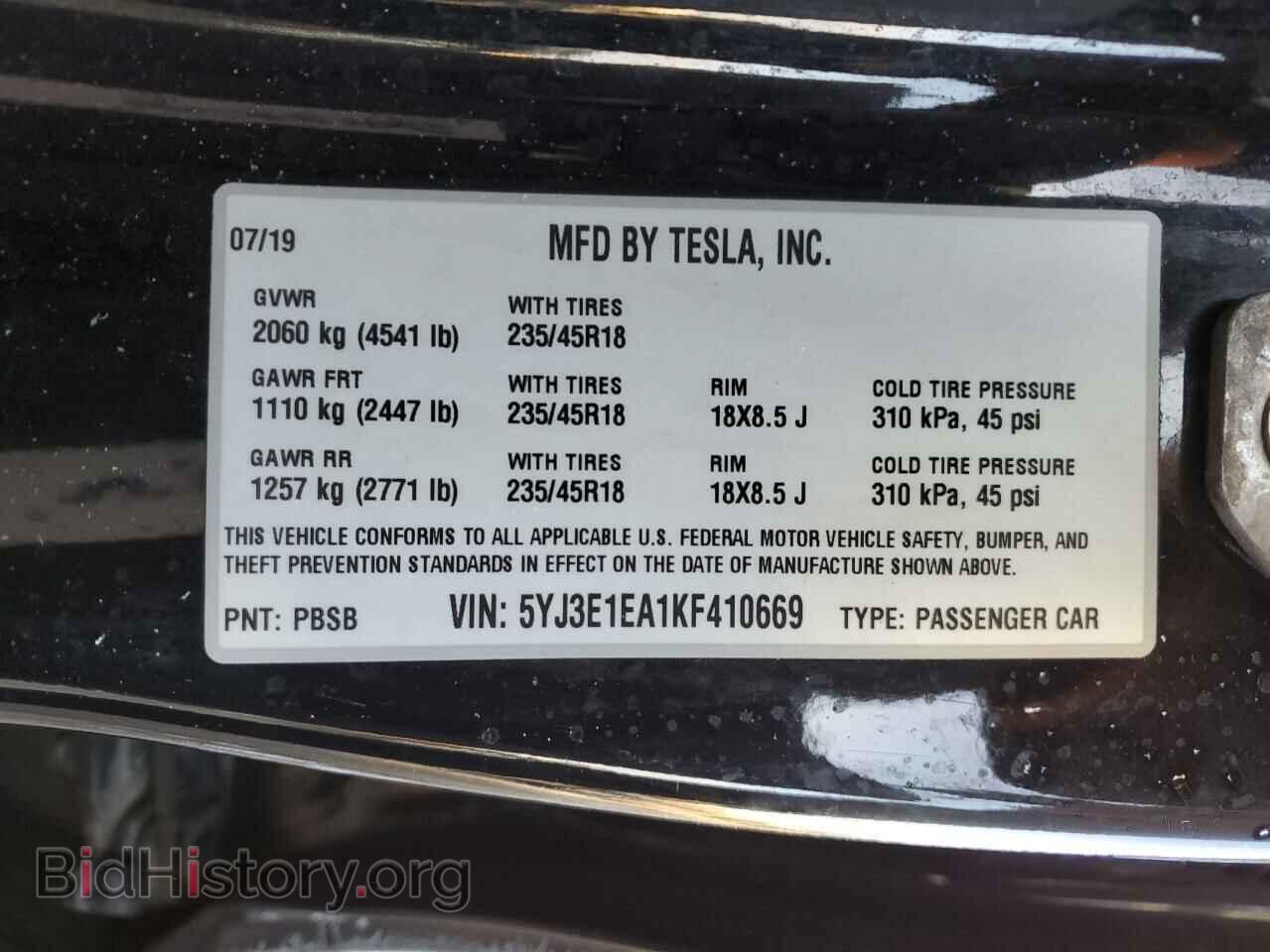 2019 TESLA MODEL 3 - VIN: 5YJ3E1EA1KF410669 - Photo 12