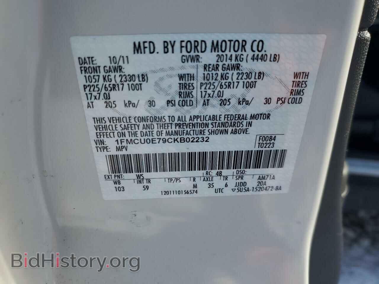 2012 FORD ESCAPE - VIN: 1FMCU0E79CKB02232 - Фото 13