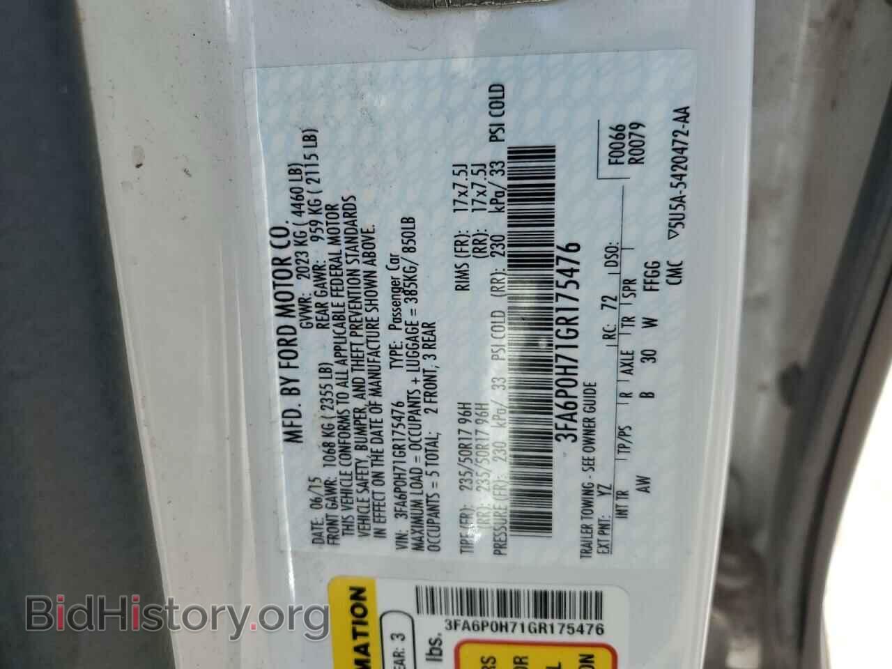 2016 FORD FUSION - VIN: 3FA6P0H71GR175476 - Фото 12