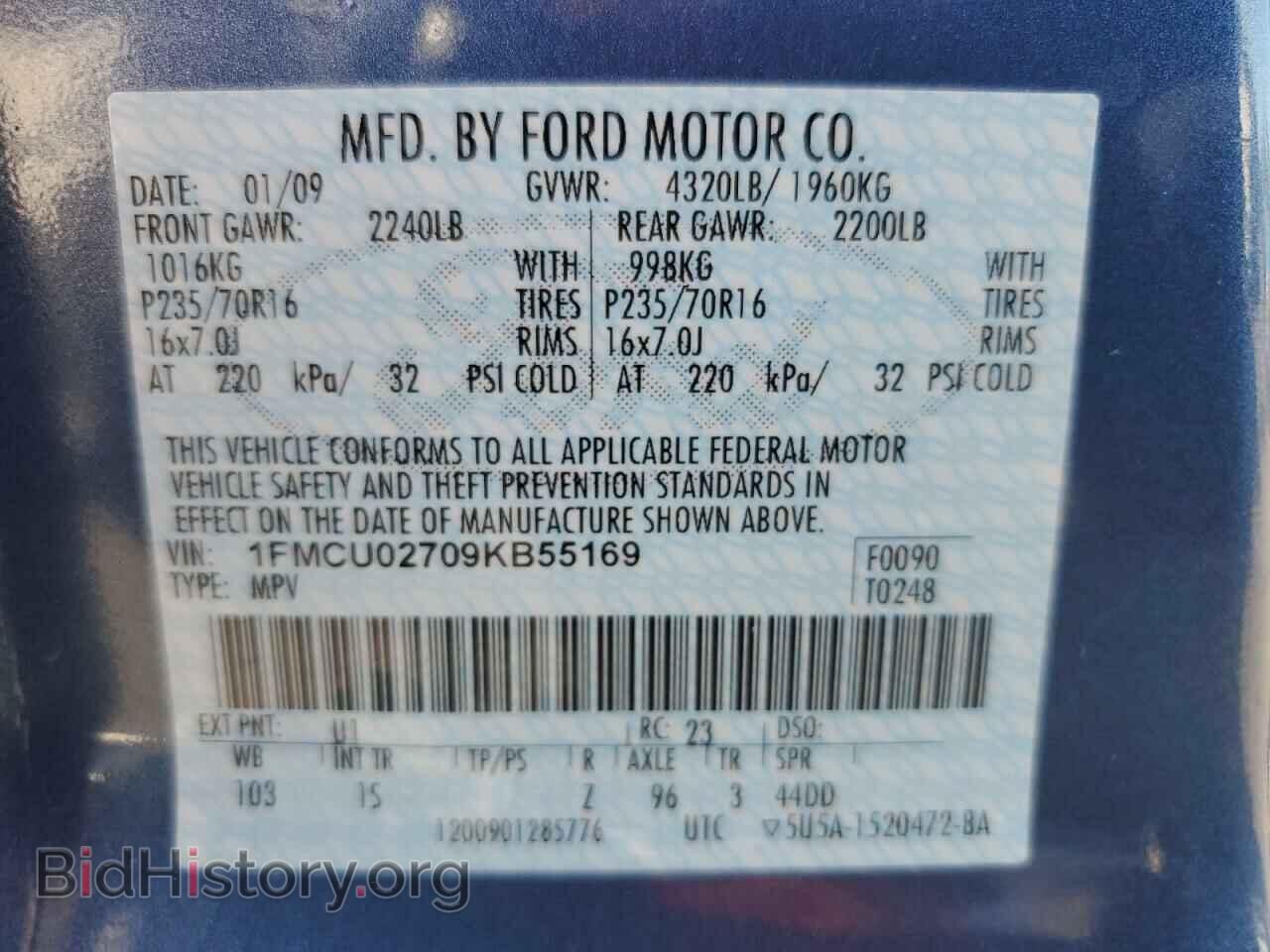 2009 FORD ESCAPE - VIN: 1FMCU02709KB55169 - Фото 13