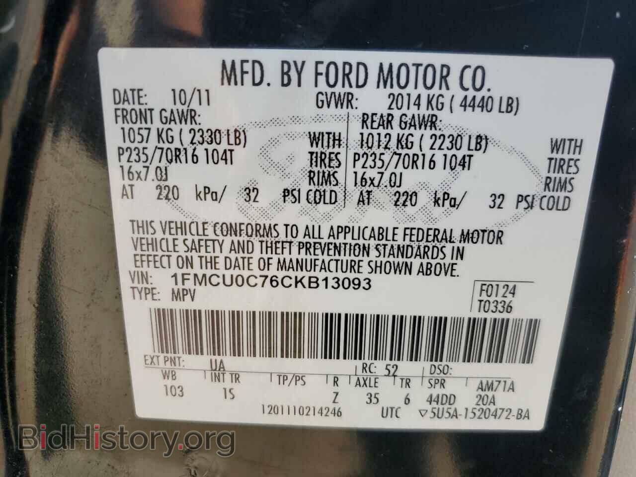 2012 FORD ESCAPE - VIN: 1FMCU0C76CKB13093 - Фото 13