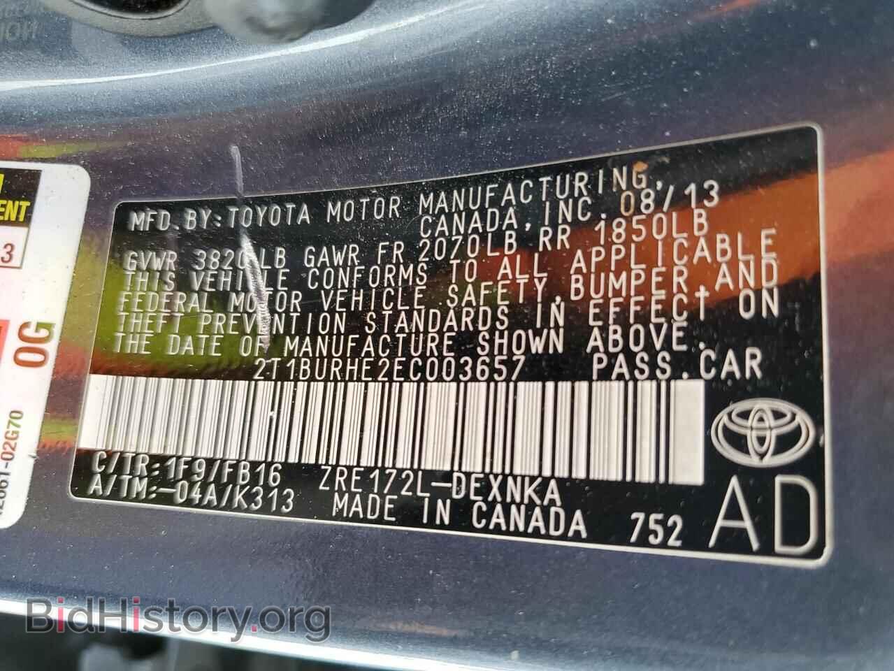 2014 TOYOTA COROLLA - VIN: 2T1BURHE2EC003657 - Фото 13