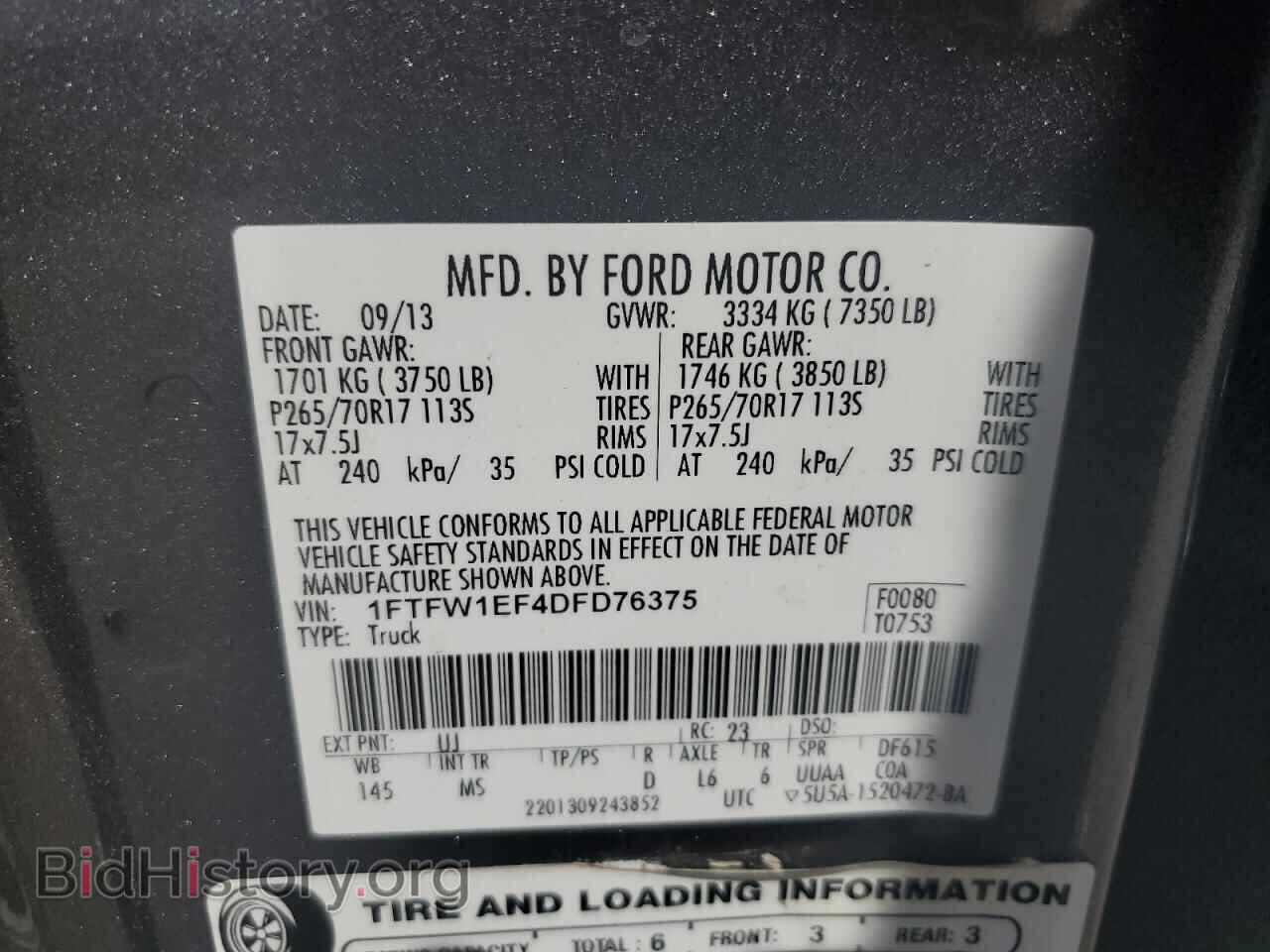 2013 FORD All Models - VIN: 1FTFW1EF4DFD76375 - Photo 12
