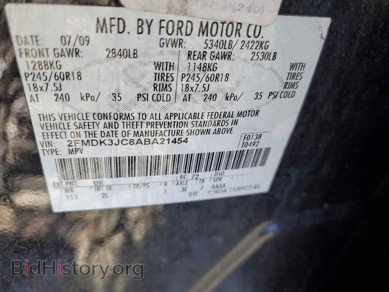 2010 FORD EDGE - VIN: 2FMDK3JC8ABA21454 - Фото 12