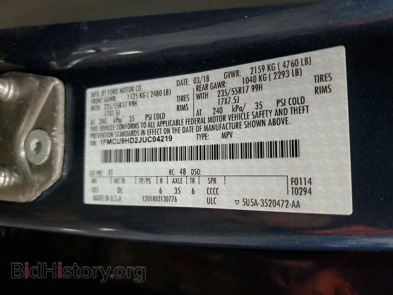 2018 FORD ESCAPE - VIN: 1FMCU9HD2JUC04219 - Фото 13