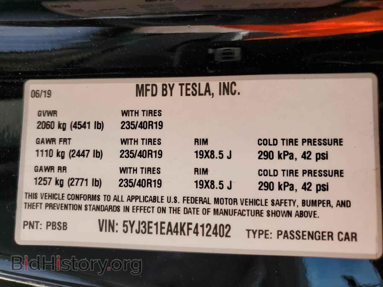 2019 TESLA MODEL 3 - VIN: 5YJ3E1EA4KF412402 - Фото 12