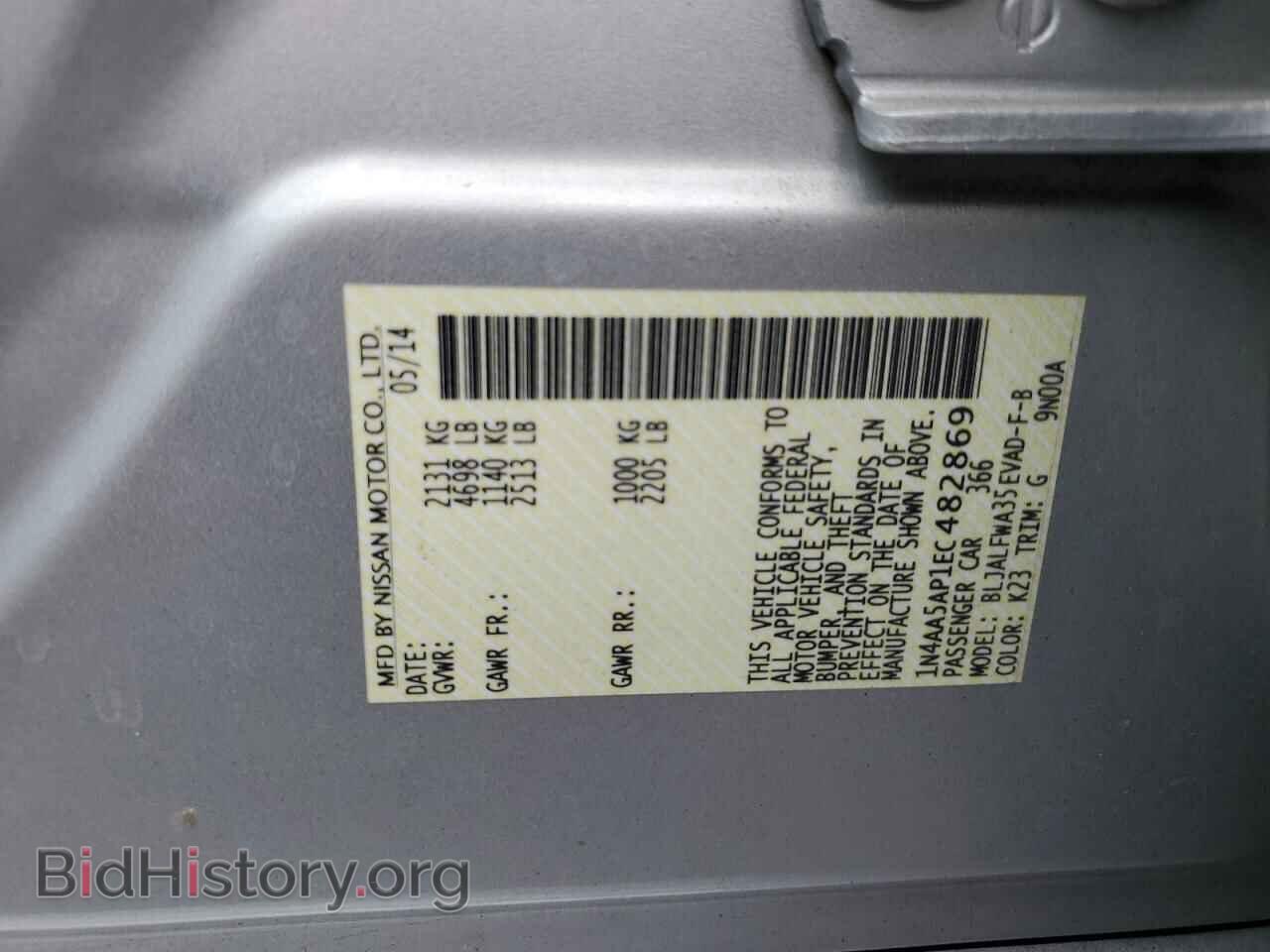 2014 NISSAN MAXIMA - VIN: 1N4AA5AP1EC482869 - Фото 12