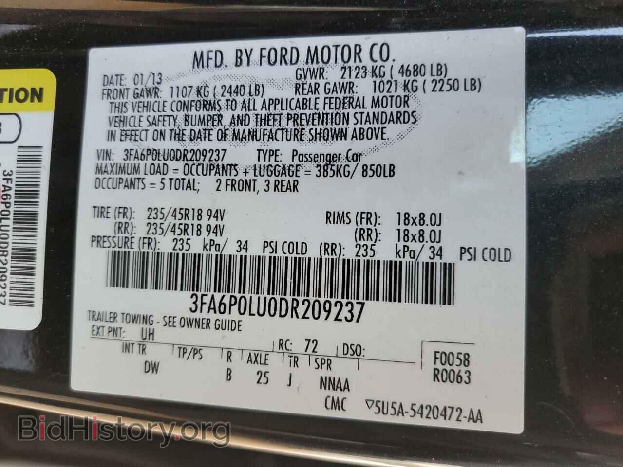 2013 FORD FUSION - VIN: 3FA6P0LU0DR209237 - Фото 13