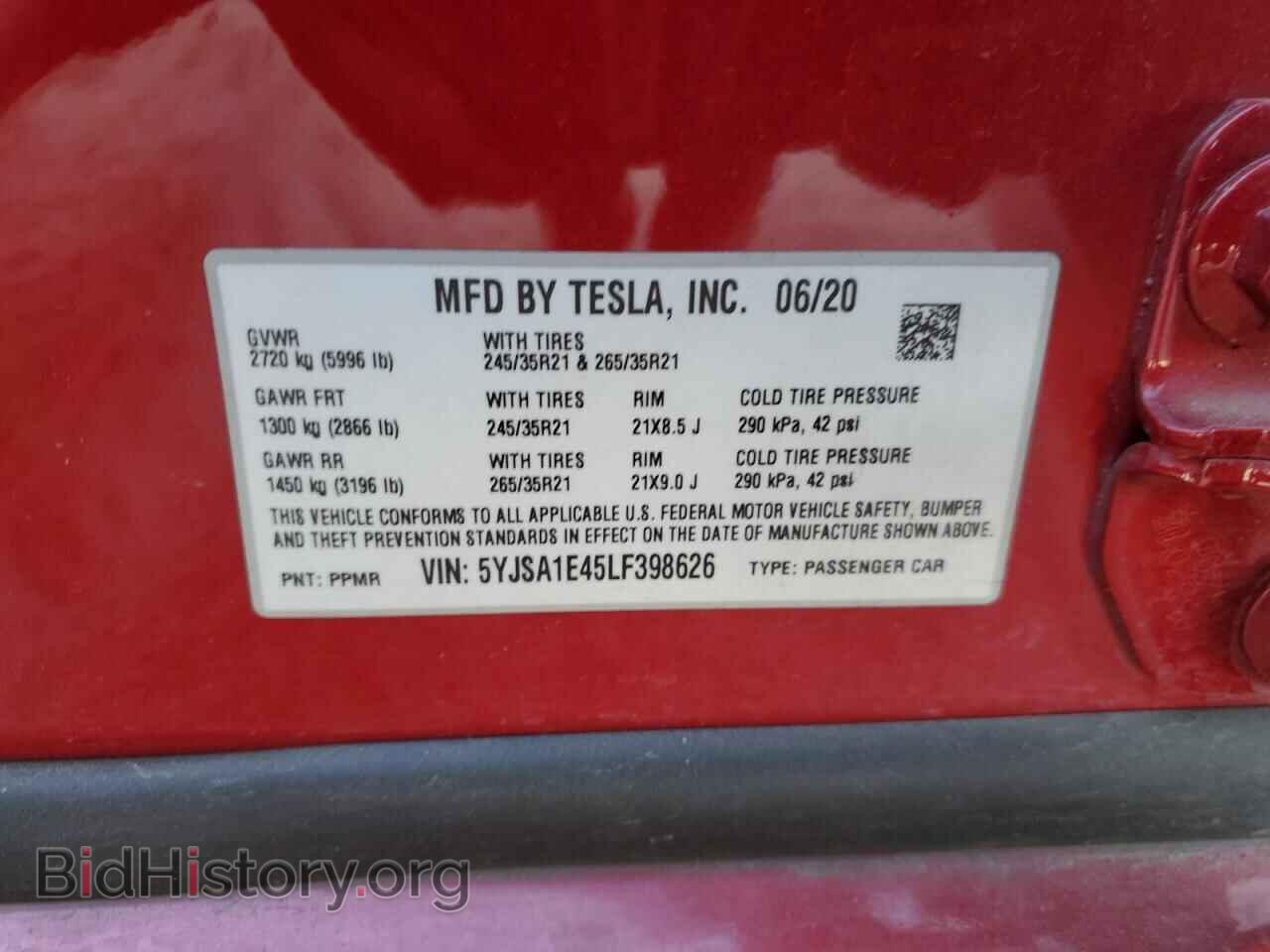 2020 TESLA MODEL S - VIN: 5YJSA1E45LF398626 - Фото 14