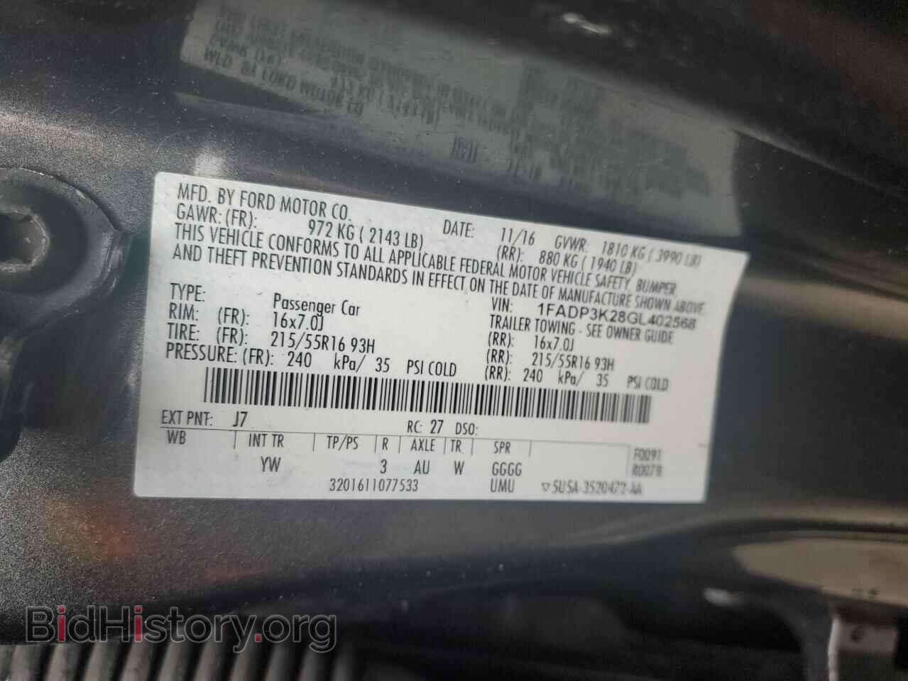 2016 FORD FOCUS - VIN: 1FADP3K28GL402568 - Фото 12
