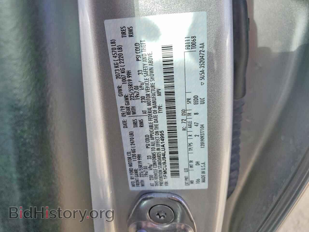 2020 FORD ESCAPE - VIN: 1FMCU9J94LUA14995 - Photo 13