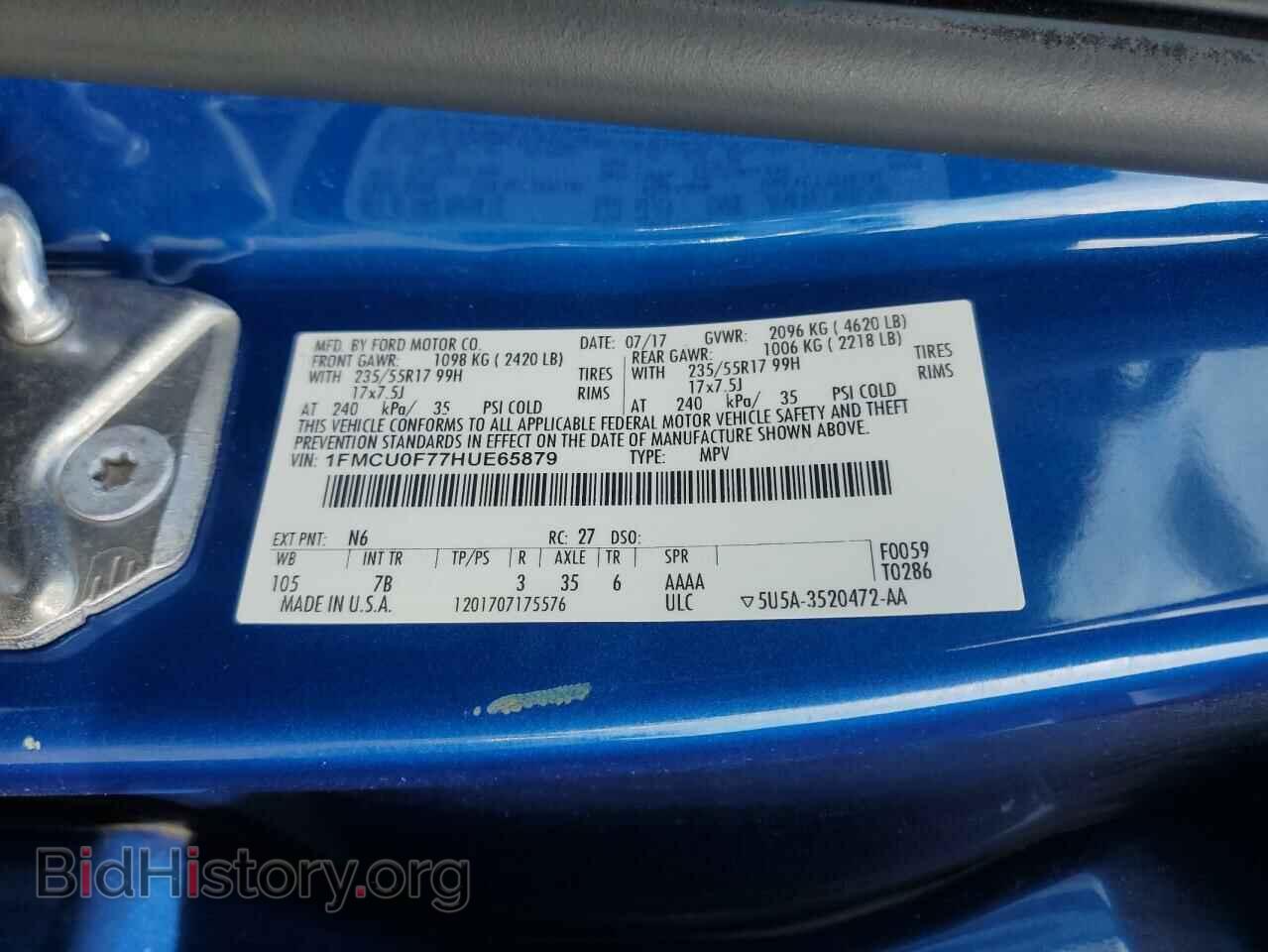 2017 FORD ESCAPE - VIN: 1FMCU0F77HUE65879 - Фото 13