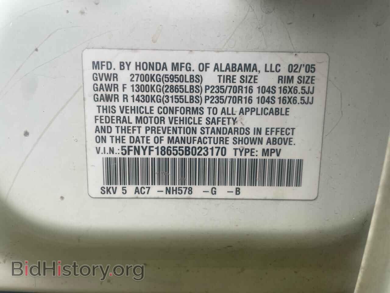 2005 HONDA PILOT - VIN: 5FNYF18655B023170 - Фото 10
