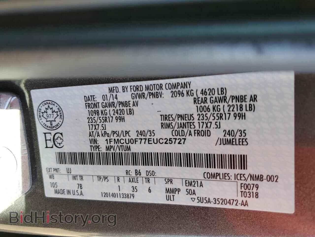 2014 FORD ESCAPE - VIN: 1FMCU0F77EUC25727 - Фото 13