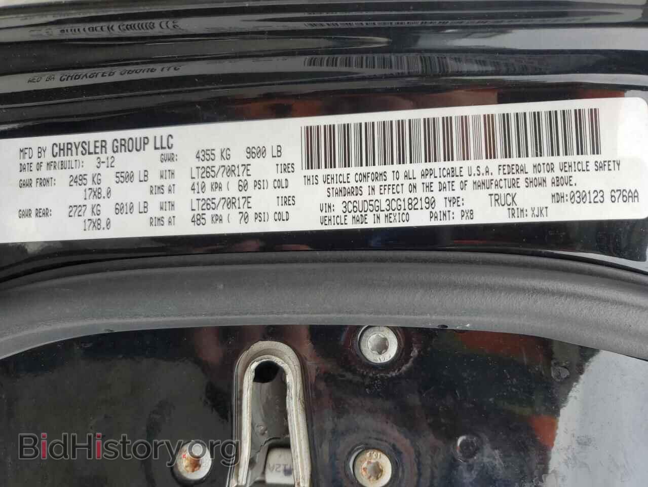 2012 DODGE RAM 2500 - VIN: 3C6UD5GL3CG182190 - Фото 12