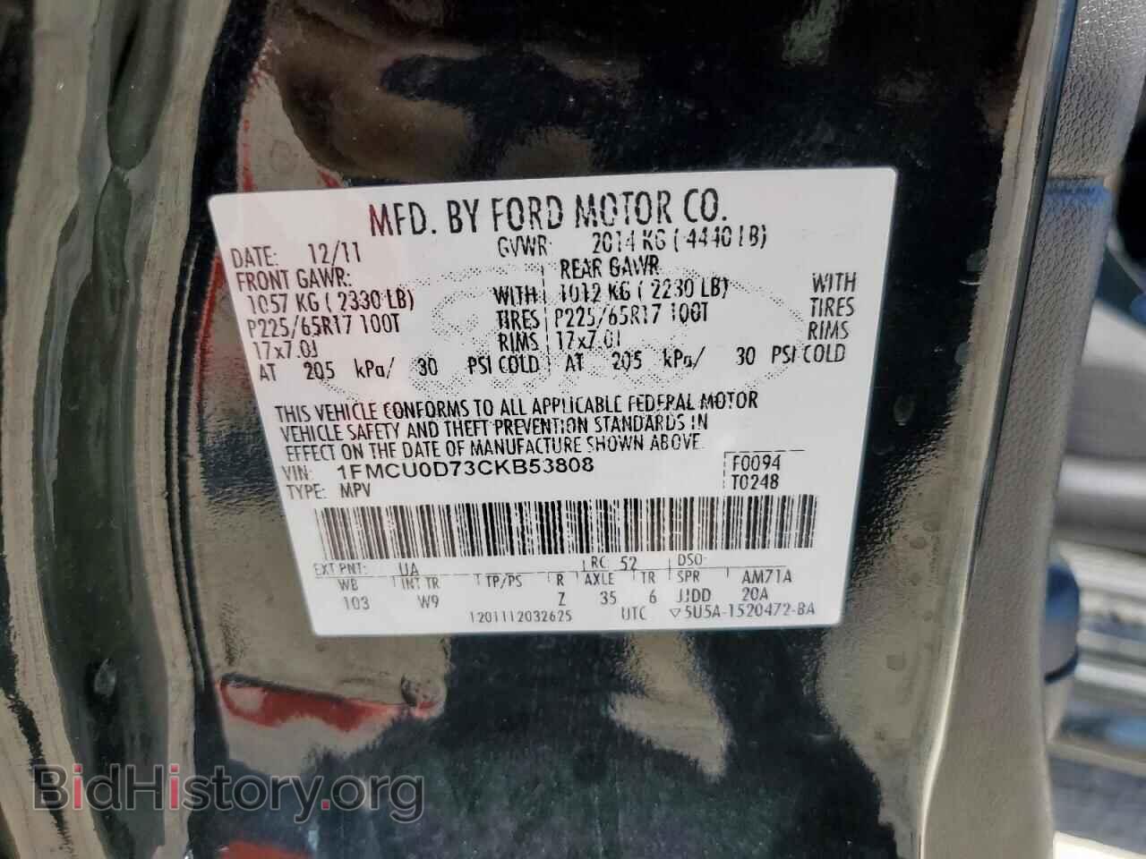 2012 FORD ESCAPE - VIN: 1FMCU0D73CKB53808 - Фото 13