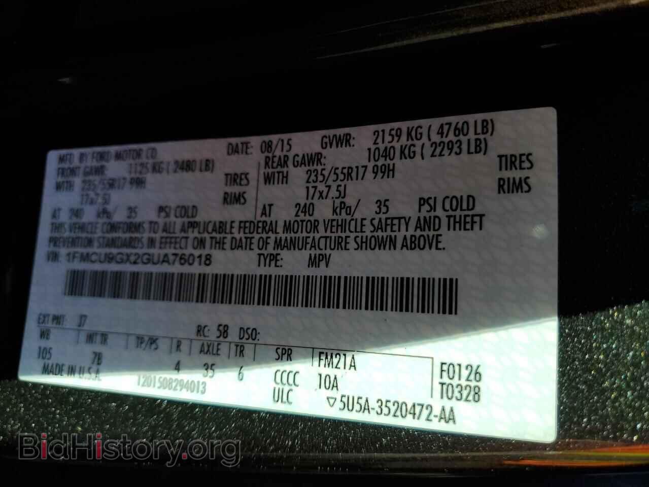 2016 FORD ESCAPE - VIN: 1FMCU9GX2GUA76018 - Фото 13