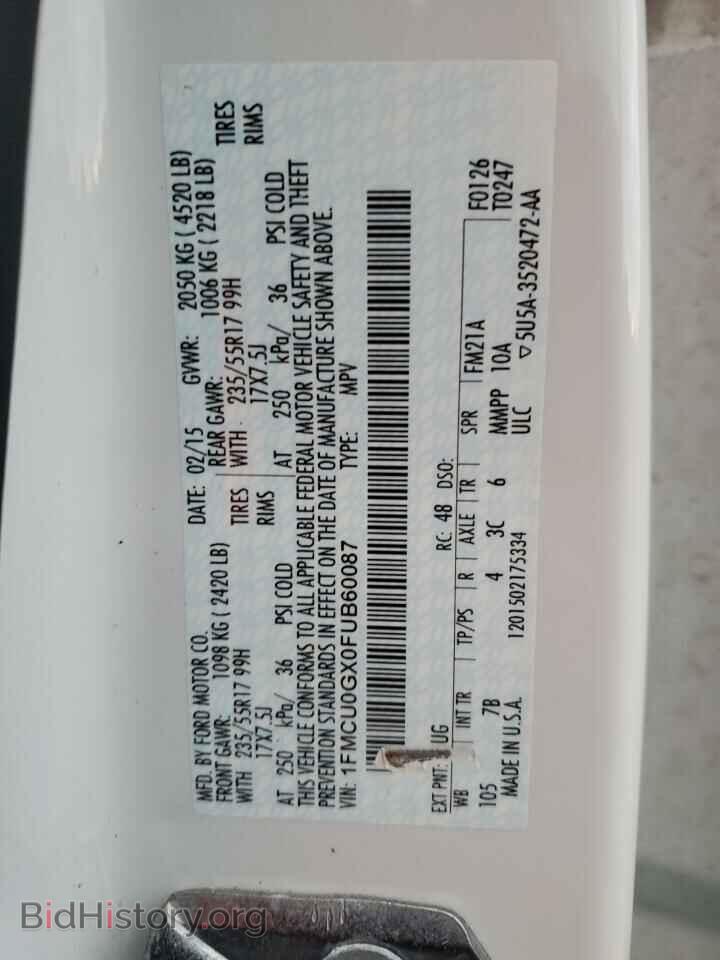 2015 FORD ESCAPE - VIN: 1FMCU0GX0FUB60087 - Фото 14