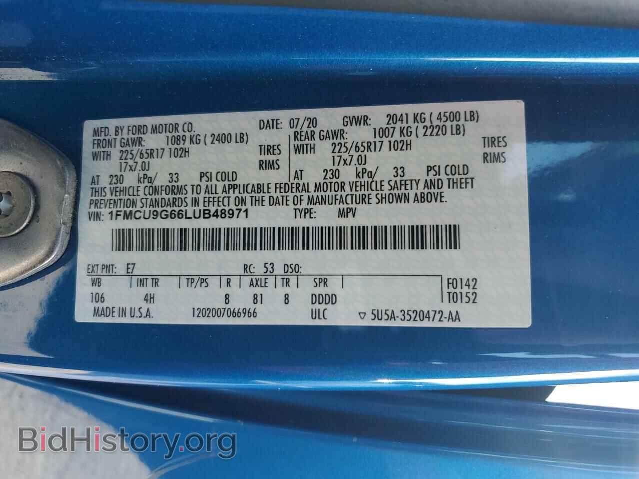 2020 FORD ESCAPE - VIN: 1FMCU9G66LUB48971 - Фото 14