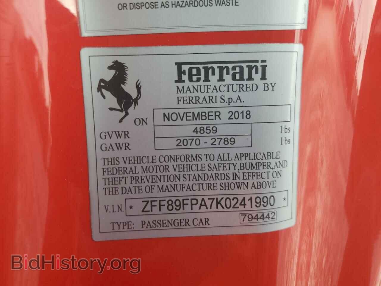 2019 FERRARI ALL MODELS - VIN: ZFF89FPA7K0241990 - Photo 13