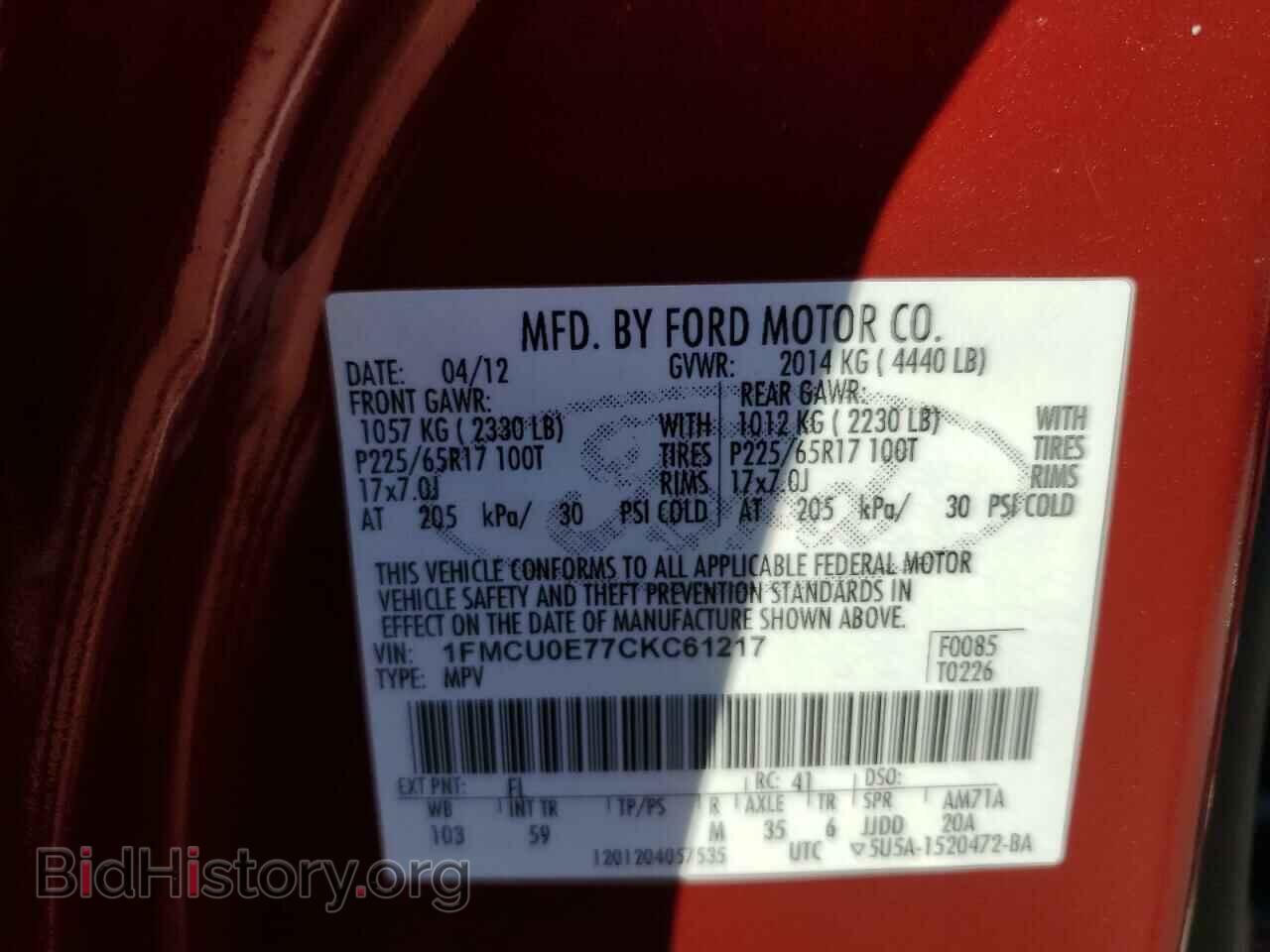 2012 FORD ESCAPE - VIN: 1FMCU0E77CKC61217 - Фото 14