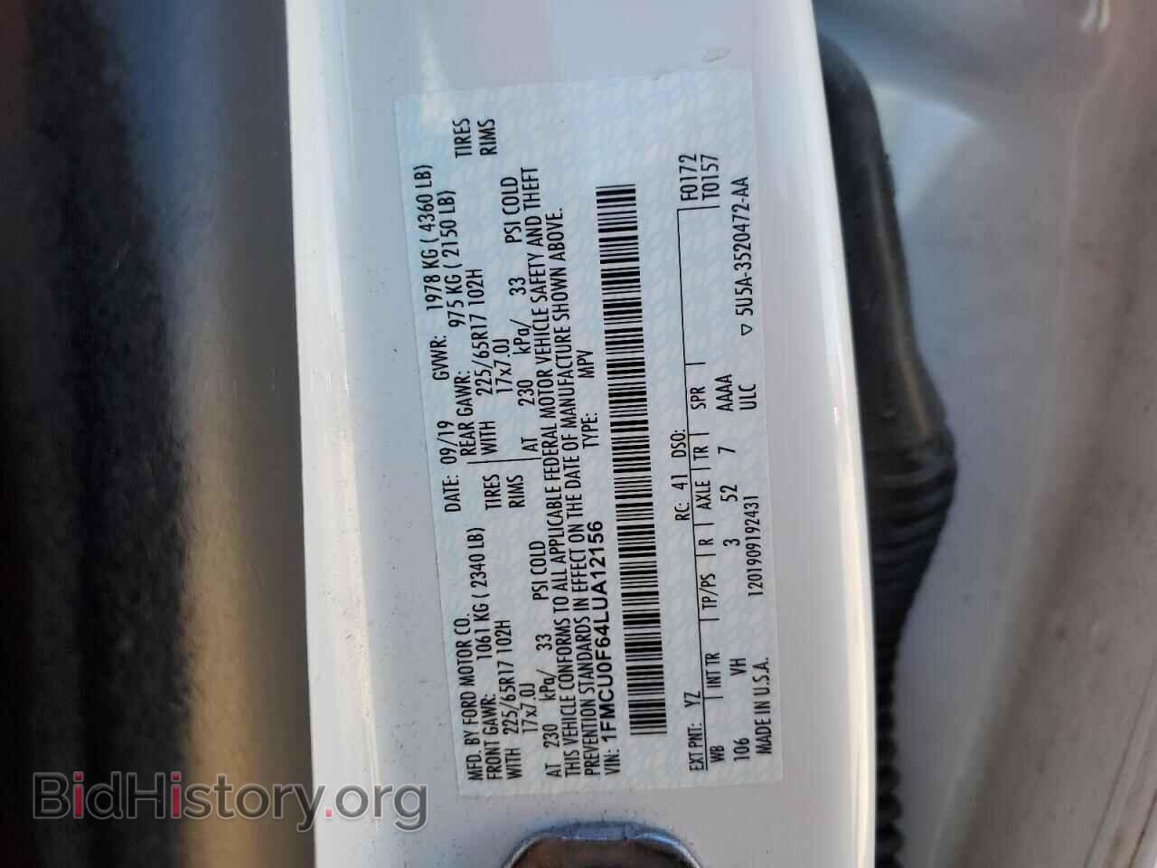 2020 FORD ESCAPE - VIN: 1FMCU0F64LUA12156 - Фото 13