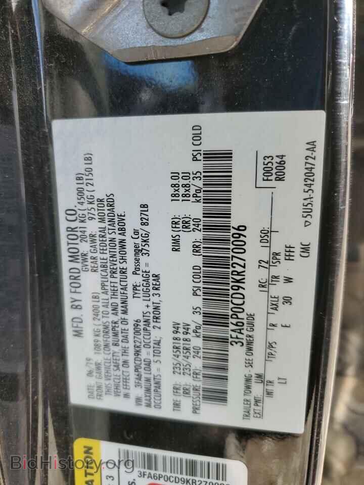 2019 FORD FUSION - VIN: 3FA6P0CD9KR270096 - Фото 12