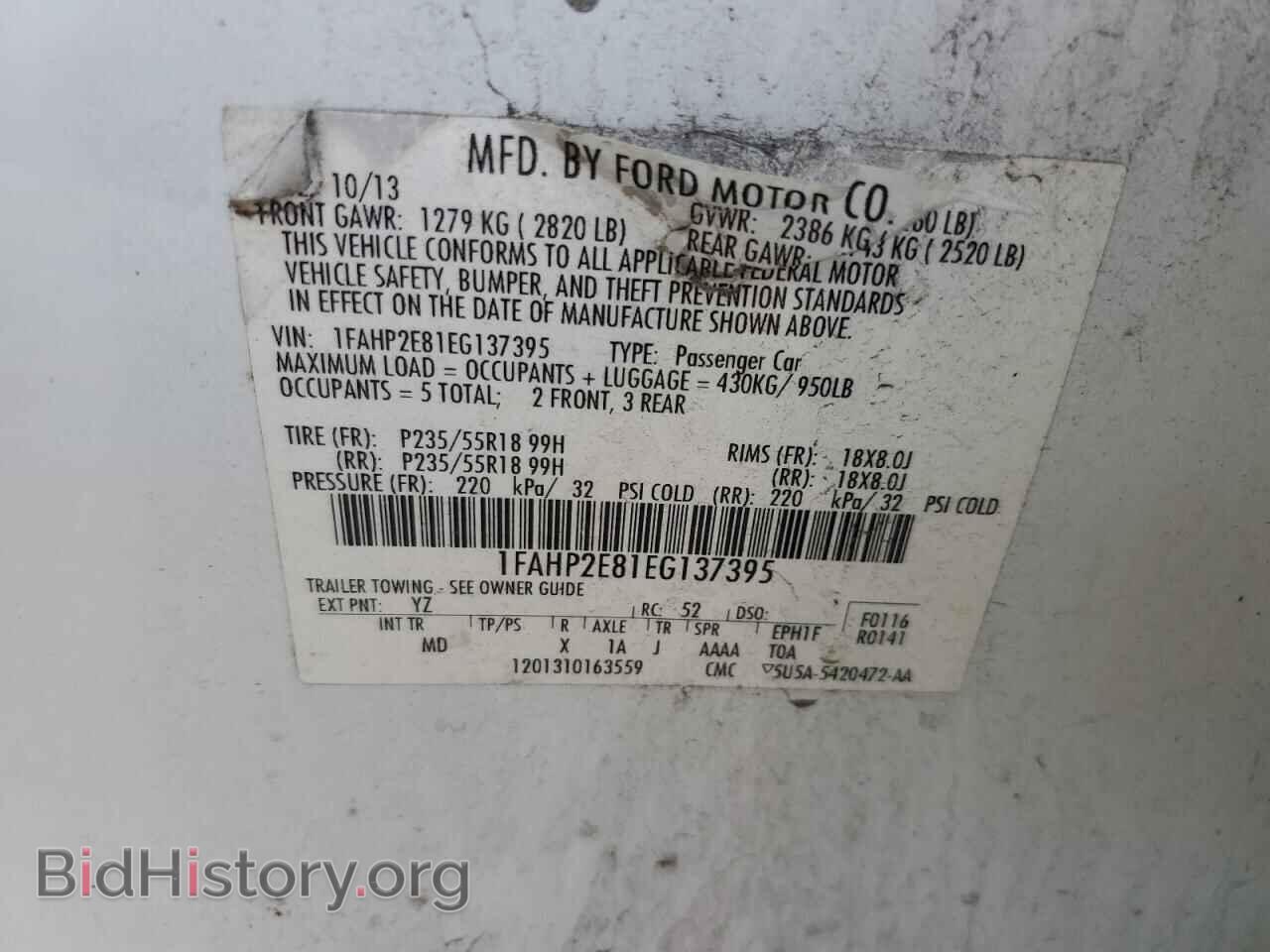 2014 FORD TAURUS - VIN: 1FAHP2E81EG137395 - Фото 12