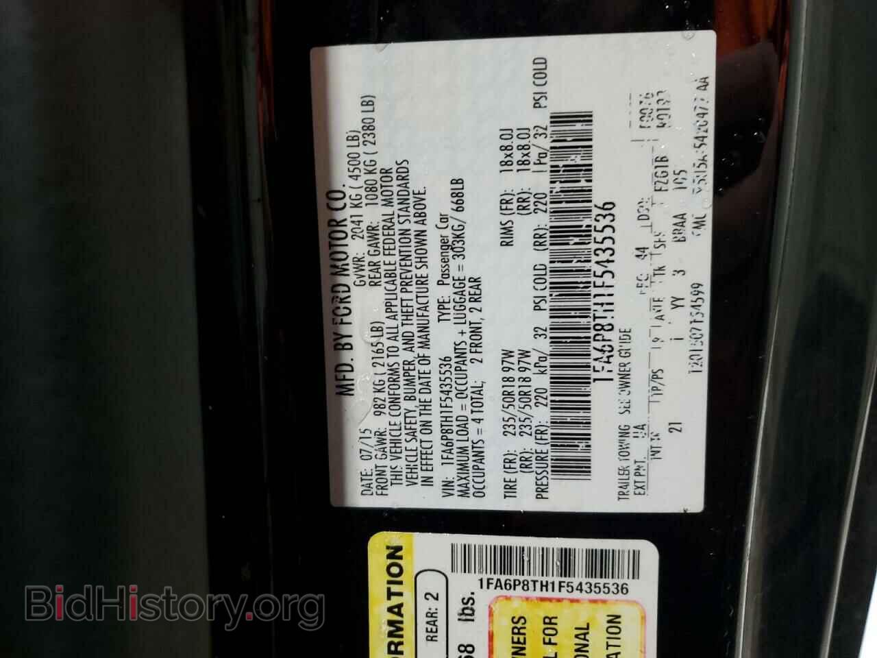 2015 FORD ALL Models - VIN: 1FA6P8TH1F5435536 - Фото 12