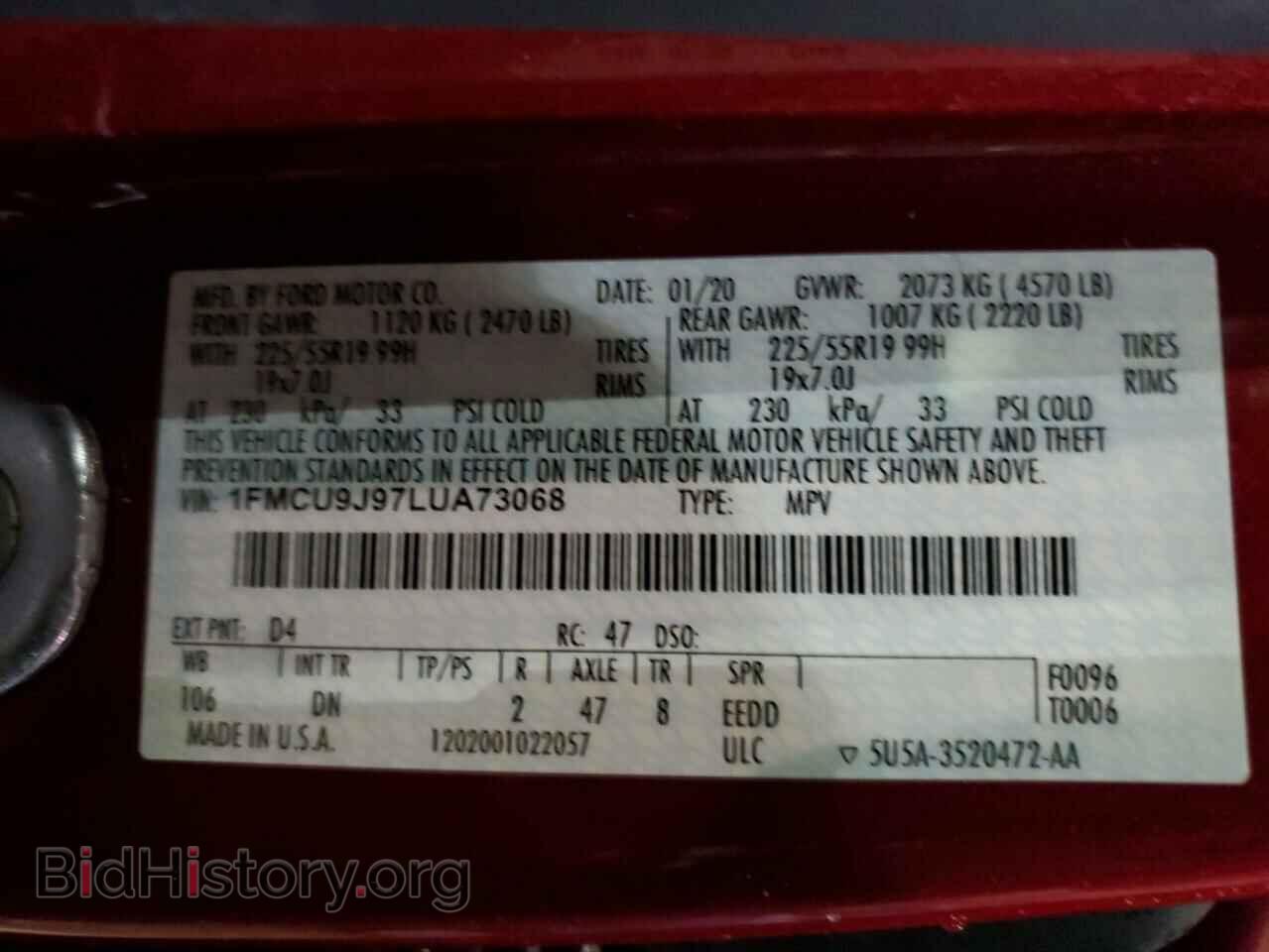 2020 FORD ESCAPE - VIN: 1FMCU9J97LUA73068 - Photo 13