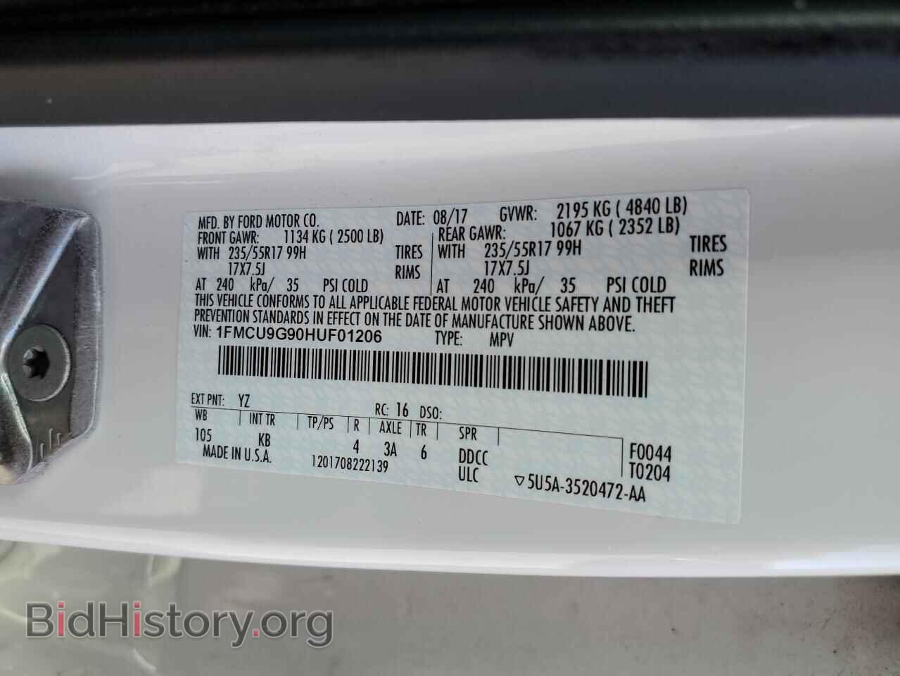 2017 FORD ESCAPE - VIN: 1FMCU9G90HUF01206 - Фото 13