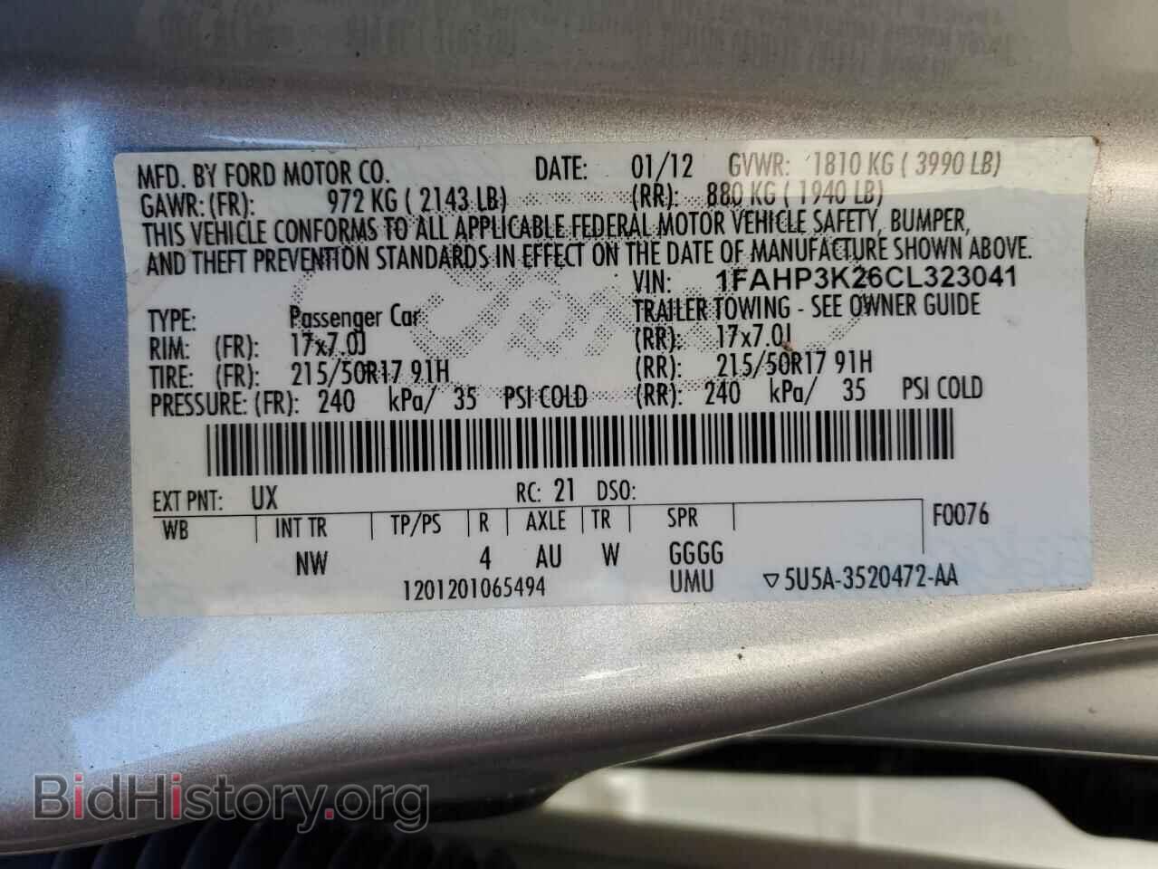 2012 FORD FOCUS - VIN: 1FAHP3K26CL323041 - Фото 12