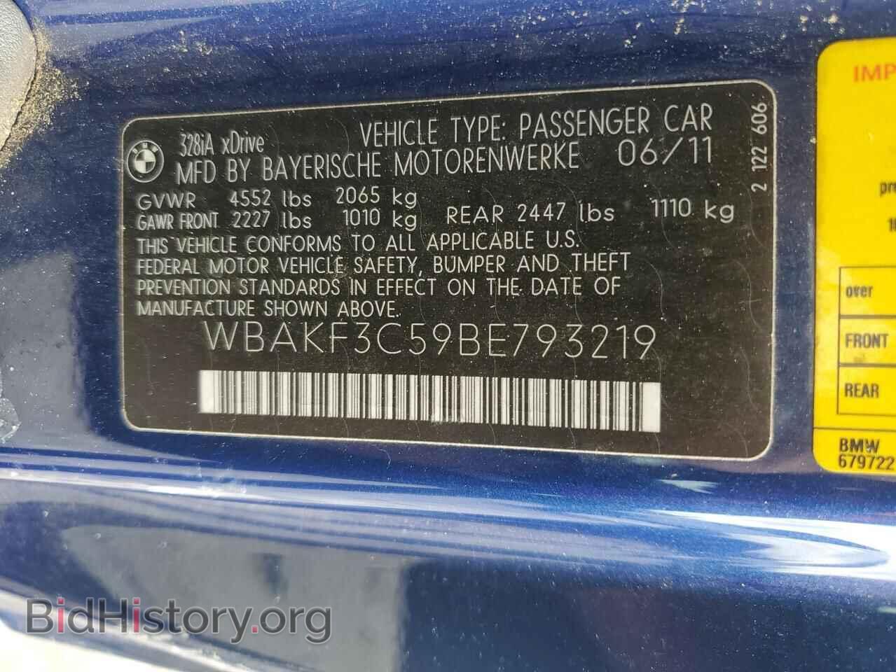 2011 BMW 3 SERIES - VIN: WBAKF3C59BE793219 - Фото 12