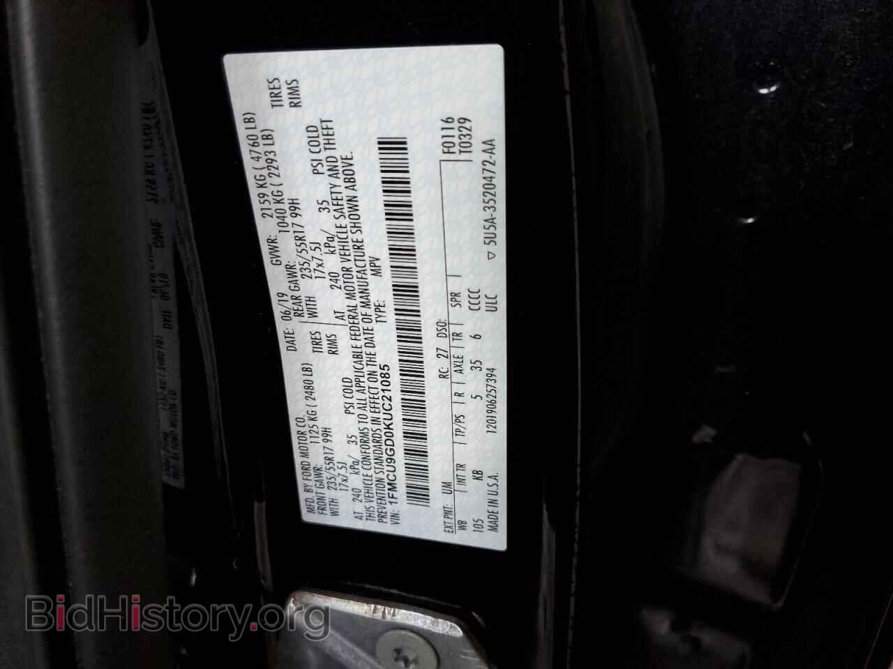 2019 FORD ESCAPE - VIN: 1FMCU9GD0KUC21085 - Фото 13