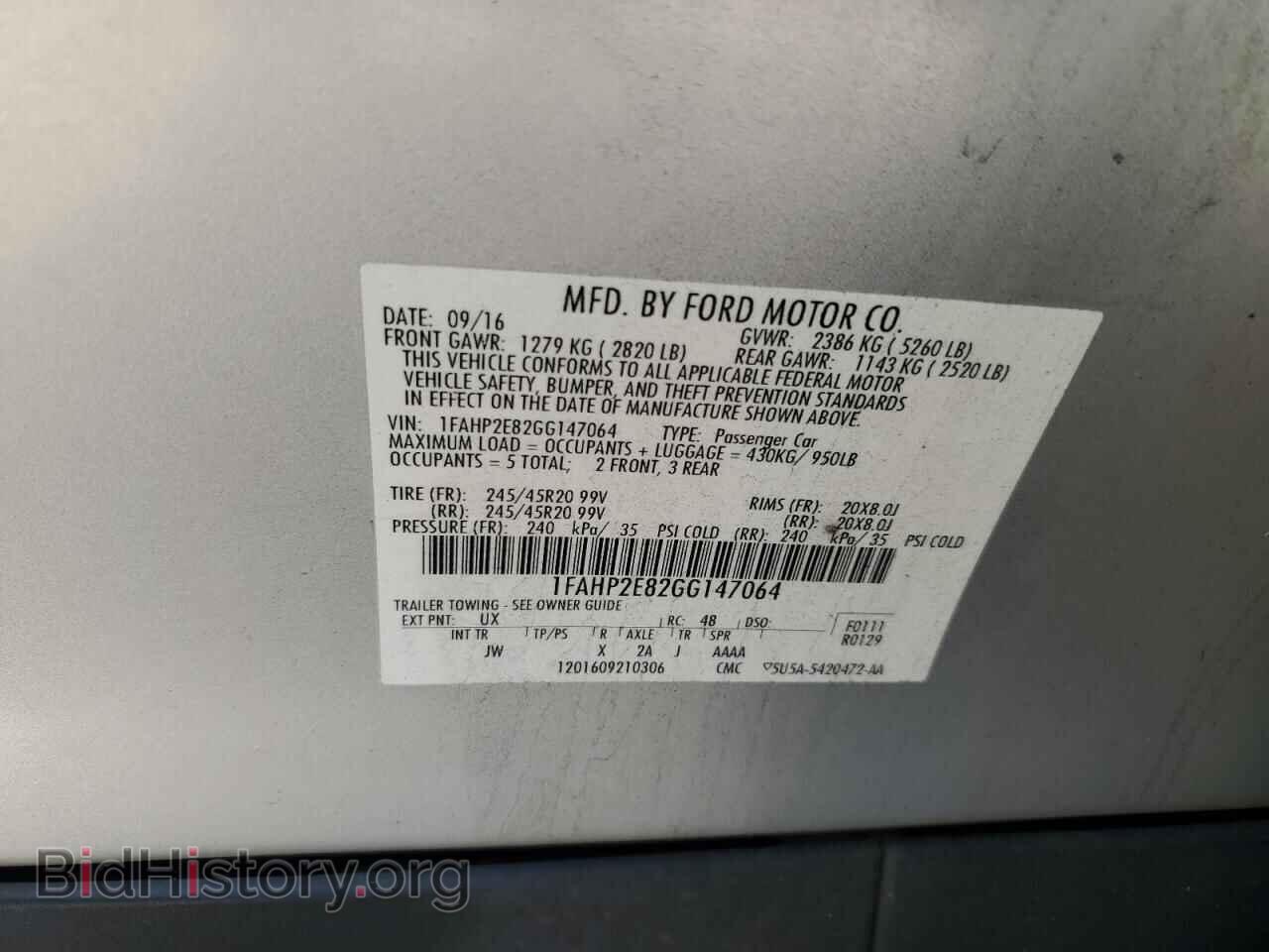 2016 FORD TAURUS - VIN: 1FAHP2E82GG147064 - Фото 12