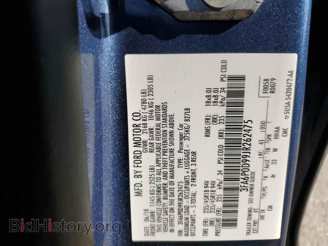 2018 FORD FUSION - VIN: 3FA6P0D99JR262475 - Фото 12