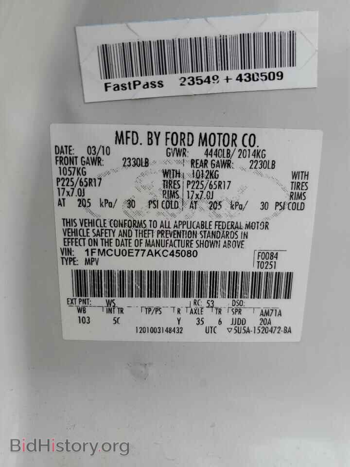 2010 FORD ESCAPE - VIN: 1FMCU0E77AKC45080 - Фото 13
