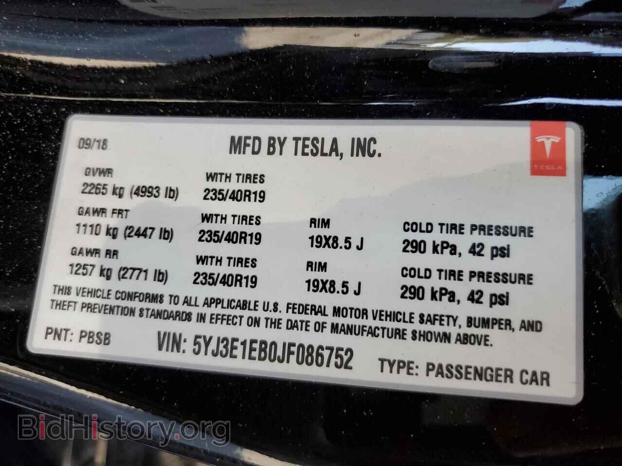 2018 TESLA MODEL 3 - VIN: 5YJ3E1EB0JF086752 - Фото 12