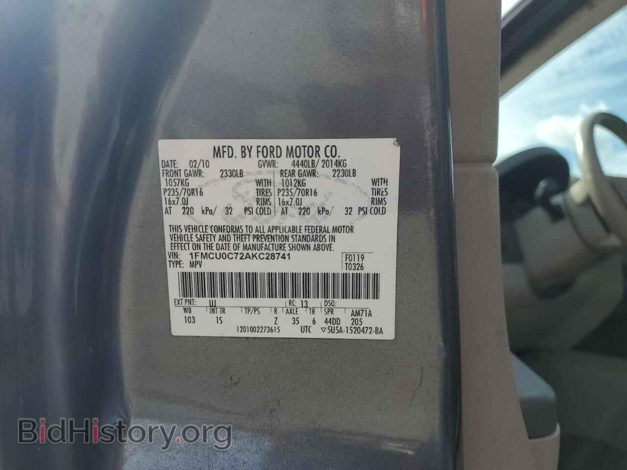 2010 FORD ESCAPE - VIN: 1FMCU0C72AKC28741 - Фото 13