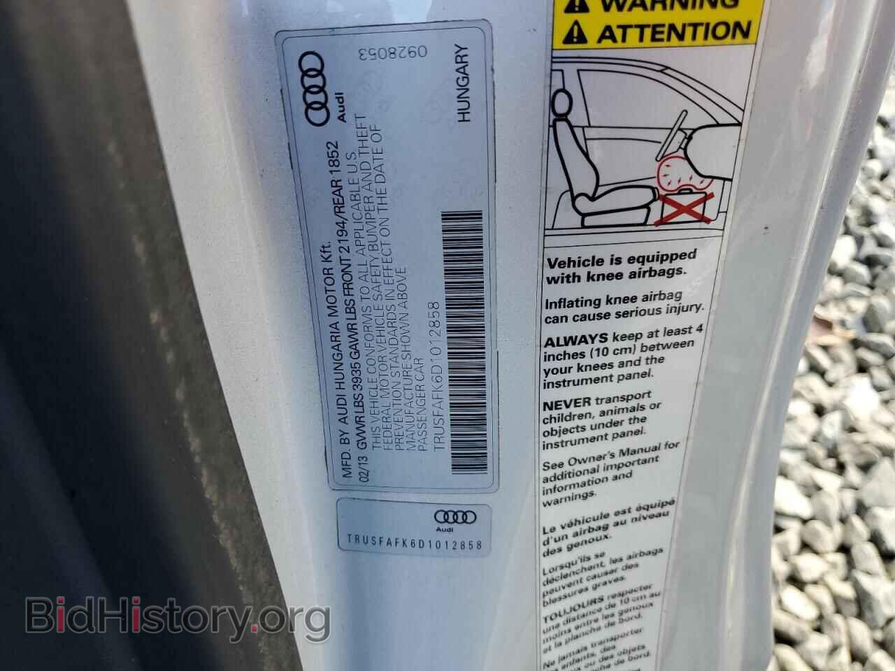 2013 AUDI TT - VIN: TRUSFAFK6D1012858 - Фото 12